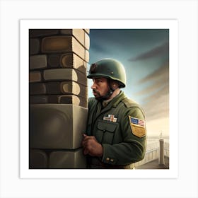 Soldier Leaning Against A Wall Art Print