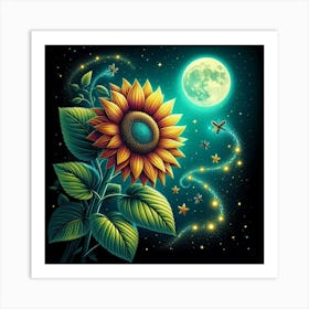 Sunflower And Moon Art Print