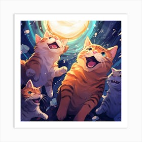 Cats In The Moonlight Art Print