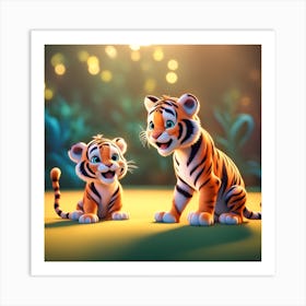 Tiger And Tiger Cub Art Print