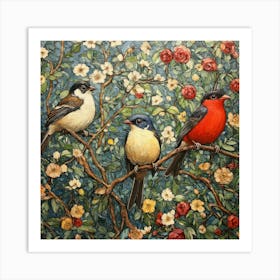 Three Birds On A Branch Art 10 Art Print