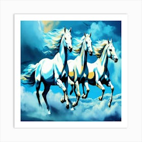 Three White Horses In The Sky Art Print
