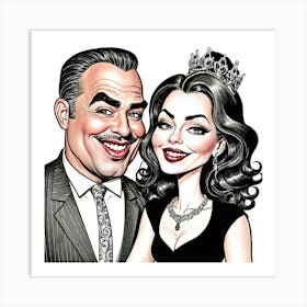 Caricature Of A Couple Art Print