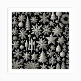 Snowflakes On A Black Background Art Print