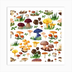 Mushroom Seamless Pattern Art Print