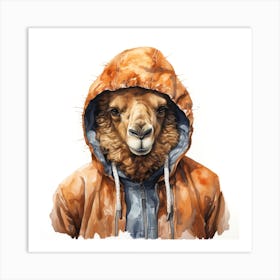 Watercolour Cartoon Camel In A Hoodie Art Print