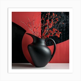 Black Vase With Red Berries 3 Art Print