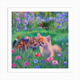 Kittens In The Garden Art Print