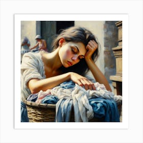 Woman In A Basket Art Print