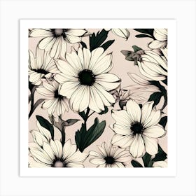 Black And White Daisy Wallpaper Art Print