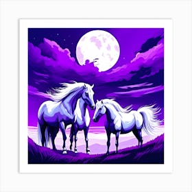 Two Horses In The Moonlight Art Print