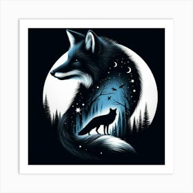 Fox and night sky 2 Art Print