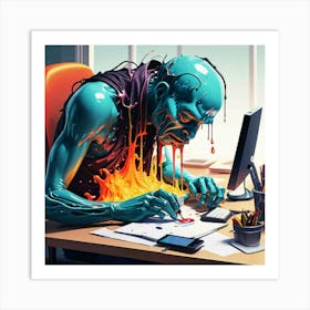 Zombie Writing On A Desk Art Print