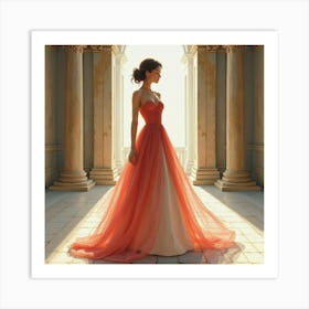 Sophisticated Woman In Watercolor Gown, Grand Historical Setting 1 Art Print