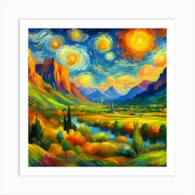 A Van Gogh Style Landscape With Bright Colors And Thick Brushstrokes 3 Art Print