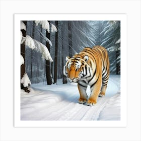 Sibirean Tiger In The Woods Art Print