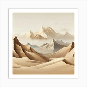 Beige landscape wall art simple mountains 2 Art Print