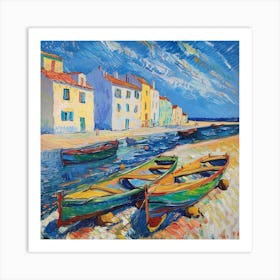 Van Gogh StyleFishing Boats in Saintes-Maries-de-la-Mer Series Art Print