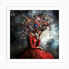 Young Woman In Red Dress Art Print