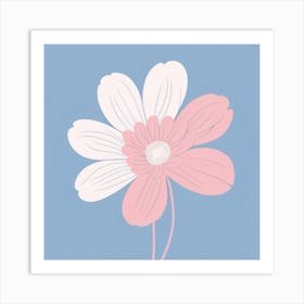 A White And Pink Flower In Minimalist Style Square Composition 203 Art Print