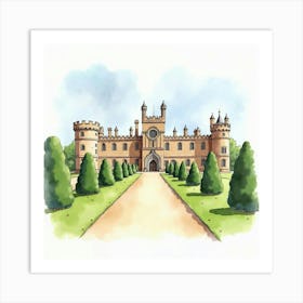 Watercolor Illustration Of The Scone Palace In Scotland, Showcasing Its Grand Architecture And Picturesque Grounds Art Print