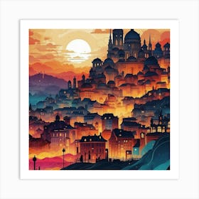 Cityscape At Sunset Art Print