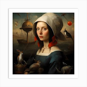 Woman With Birds Art Print