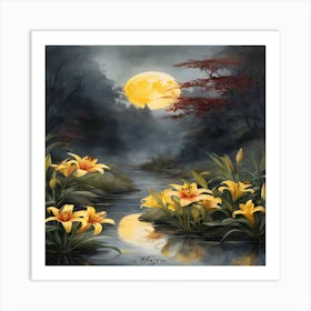 Moonlight Lilies Art Print