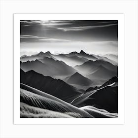 Black And White Mountain Landscape 25 Art Print