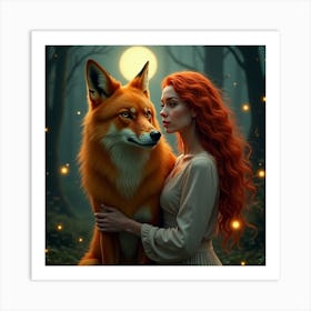 Fox And Girl Art Print