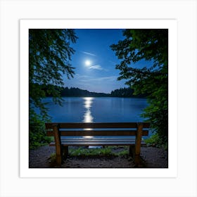 Moonlight Over Lake Art Print