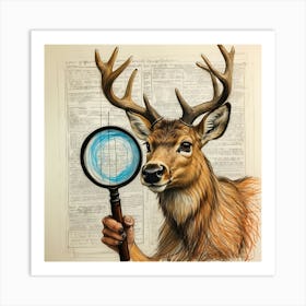 Deer With Magnifying Glass 22 Art Print