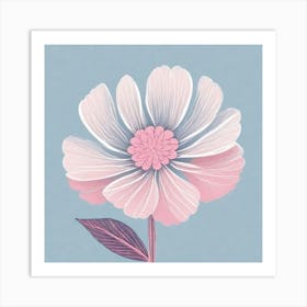 A White And Pink Flower In Minimalist Style Square Composition 481 Art Print