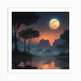 Full Moon In The Forest Art Print