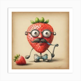 Strawberry With Mustache 1 Art Print