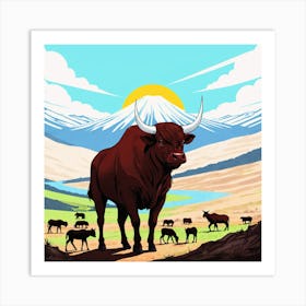 Bull In The Field 4 Art Print