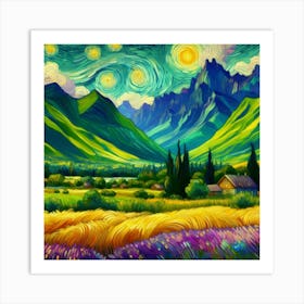 Starry Night Over Lavender Fields Art Print