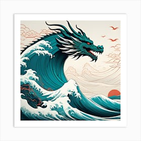 Japanese Dragon In The Waves Art Print