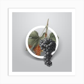 Vintage Raisin Grape Minimalist Flower Geometric Circle on Soft Gray n.0105 Art Print