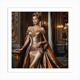 Beautiful Woman In A Golden Gown 1 Art Print