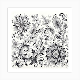 Black And White Floral Design 11 Art Print