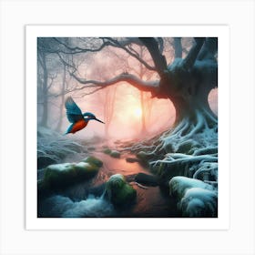 Kingfisher In The Forest 23 Art Print