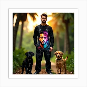 Man With Dogs Art Print