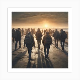 People Walking On The Beach 4 Art Print