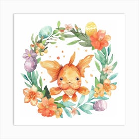 Goldfish Easter Wreath Art Print