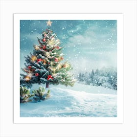 Christmas Banner Texture With A Snowy Landscape 1 Art Print