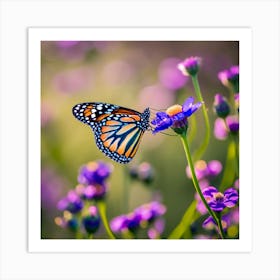 Monarch Butterfly On Purple Flowers Art Print