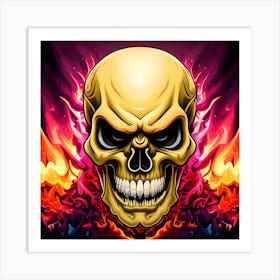 Skull With Flames Art Print