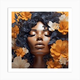 Portrait Of A Woman With Flowers 7 Art Print