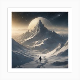 Man Walking Through A Snowy Landscape Art Print